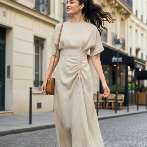 Cotton Drawstring Midi Dress