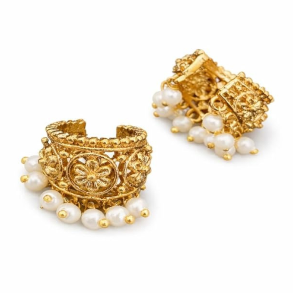 Traditional Gold Plated Ear Cuff Bugudi Earrings with Pearl Drops