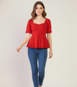 Stretchable Puff Sleeves Peplum Top - Image 3
